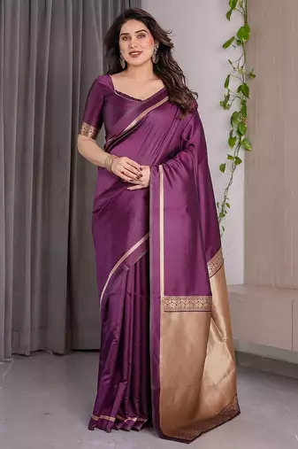 Wine Color Zari Woven Banarasi Art Silk Saree