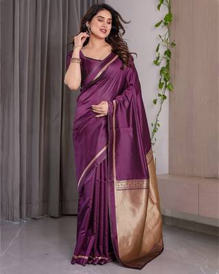 Wine Color Zari Woven Banarasi Art Silk Saree 4