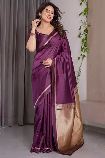 Wine Color Zari Woven Banarasi Art Silk Saree