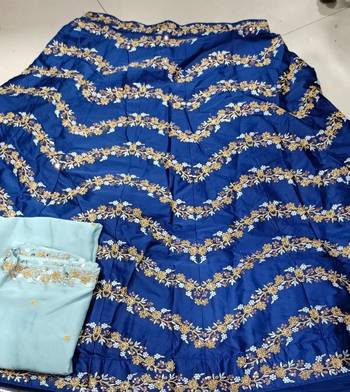 Blue Satin Sequin Embroidery Work Lehenga Choli with Dupatta For Women  6