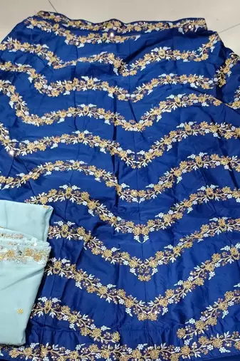 Blue Satin Sequin Embroidery Work Lehenga Choli with Dupatta For Women 