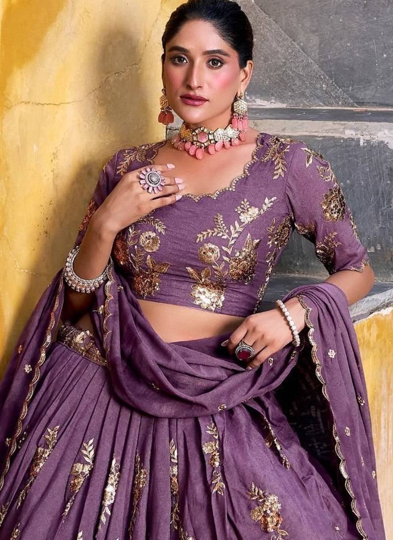 PURPLE Partywear Chocolate Crush Lehenga Choli with Sequins & Thread Embroidery