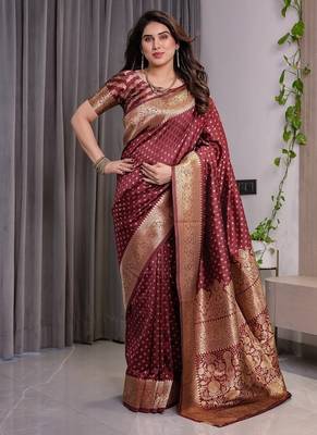 Maroon Color Zari Woven Banarasi Silk Saree 2