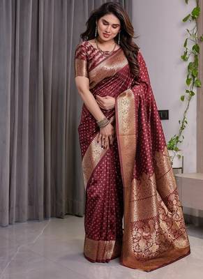 Maroon Color Zari Woven Banarasi Silk Saree 3