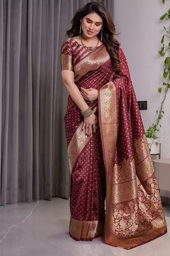 Maroon Color Zari Woven Banarasi Silk Saree