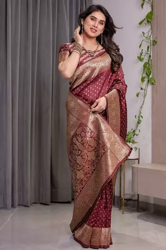 Maroon Color Zari Woven Banarasi Silk Saree