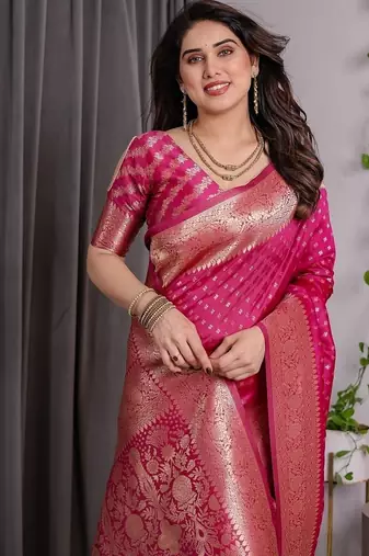 Pink Color Zari Woven Banarasi Art Silk Saree