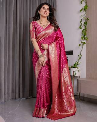 Pink Color Zari Woven Banarasi Art Silk Saree 4
