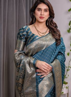 Teal Color Zari Woven Banarasi Art Silk Saree 1