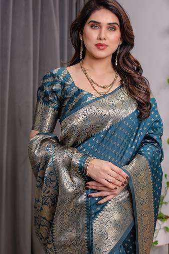 Teal Color Zari Woven Banarasi Art Silk Saree