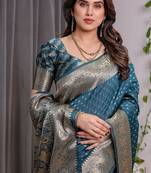Teal Color Zari Woven Banarasi Art Silk Saree