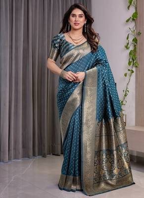 Teal Color Zari Woven Banarasi Art Silk Saree 2