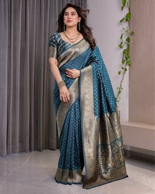 Teal Color Zari Woven Banarasi Art Silk Saree 3