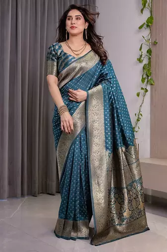 Teal Color Zari Woven Banarasi Art Silk Saree