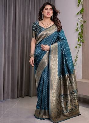 Teal Color Zari Woven Banarasi Art Silk Saree 4