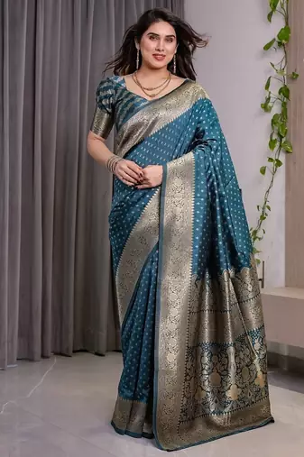 Teal Color Zari Woven Banarasi Art Silk Saree