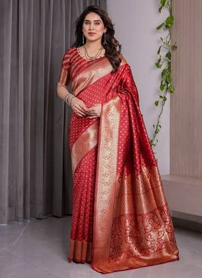 Red Color Zari Woven Banarasi Art Silk Saree 3