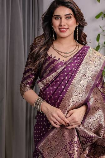 Wine Color Zari Woven Banarasi Art Silk Saree