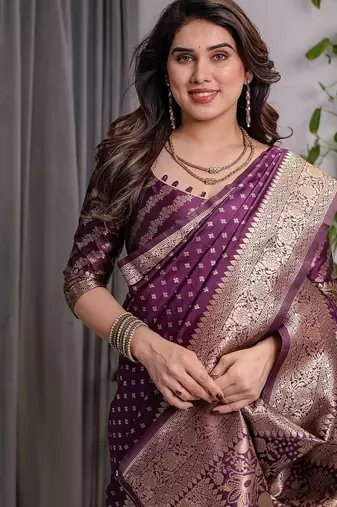 Wine Color Zari Woven Banarasi Art Silk Saree