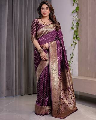 Wine Color Zari Woven Banarasi Art Silk Saree 2