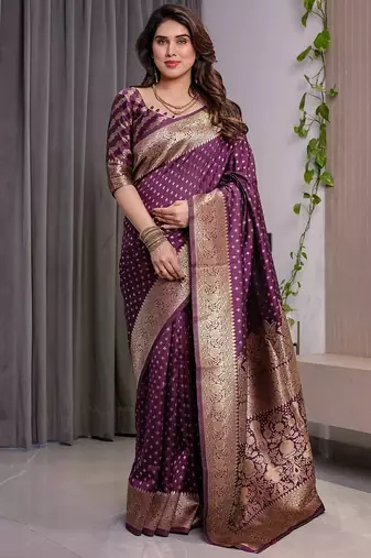 Wine Color Zari Woven Banarasi Art Silk Saree