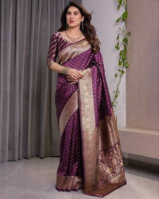 Wine Color Zari Woven Banarasi Art Silk Saree 3