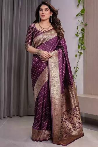 Wine Color Zari Woven Banarasi Art Silk Saree