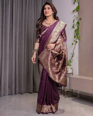 Wine Color Zari Woven Banarasi Art Silk Saree 4