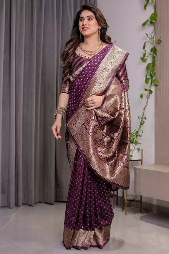 Wine Color Zari Woven Banarasi Art Silk Saree