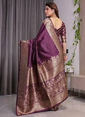 Wine Color Zari Woven Banarasi Art Silk Saree 5