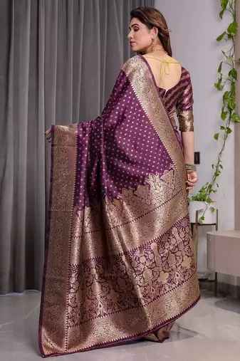 Wine Color Zari Woven Banarasi Art Silk Saree