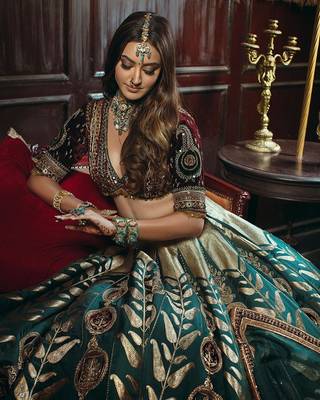 TEAL BLUE Premium Mulmul Silk Lehenga Choli with Heavy Embroidery & Can Can Flair 2