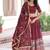 Maroon Embroidered Silk Flared Lehenga with Unstitched Blouse and Dupatta