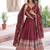 Maroon Embroidered Silk Flared Lehenga with Unstitched Blouse and Dupatta