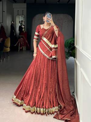 Traditional Pure Chanderi Zari Embroidered Lehenga Set 1