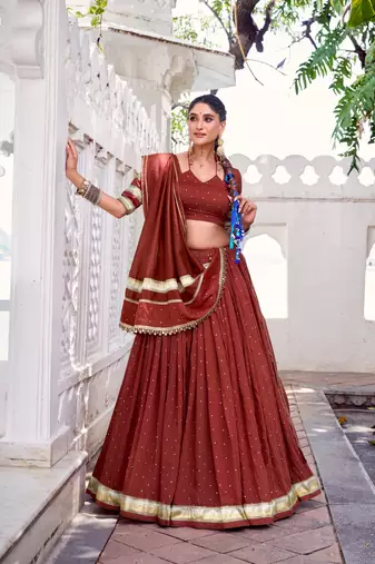 Traditional Pure Chanderi Zari Embroidered Lehenga Set