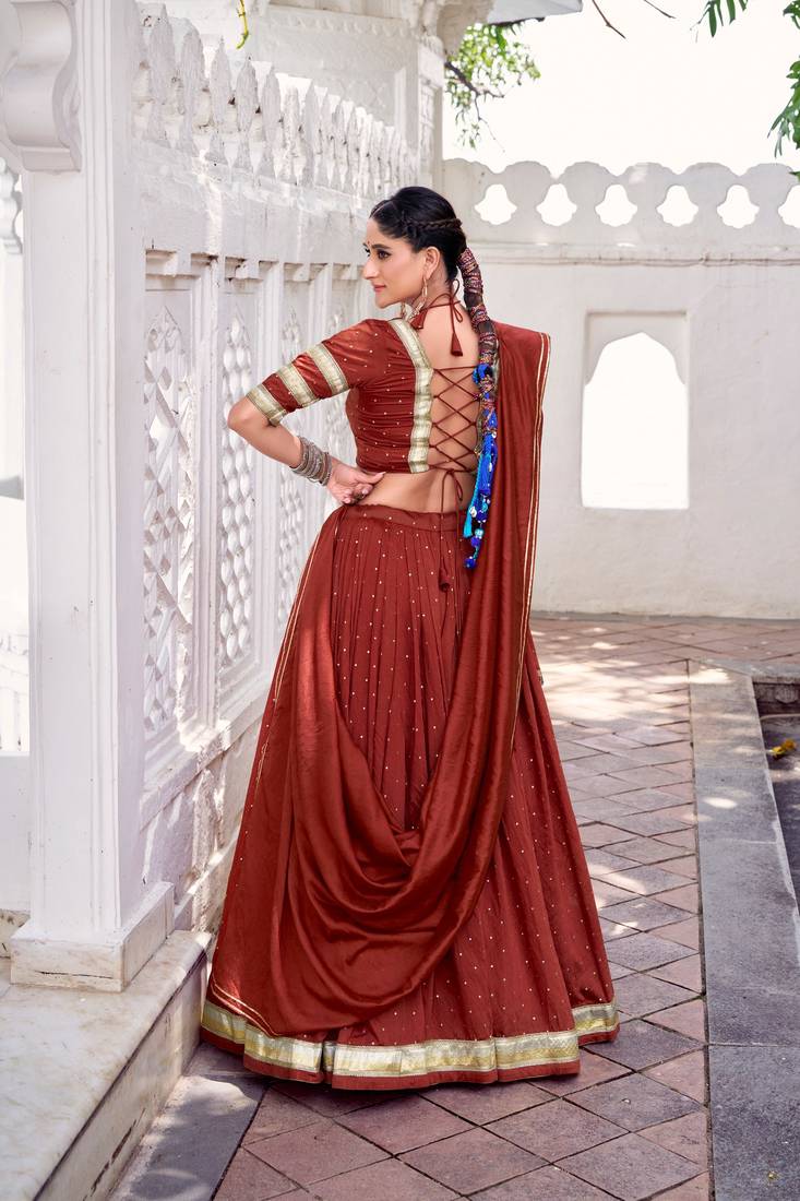 Traditional Pure Chanderi Zari Embroidered Lehenga Set