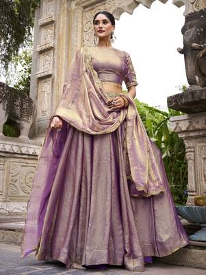 Elegant Lavender Fendi Silk Lehenga Choli with Zari and Lace Detailing Dupatta 1