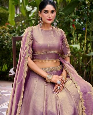 Elegant Lavender Fendi Silk Lehenga Choli with Zari and Lace Detailing Dupatta 2