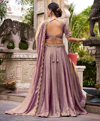 Elegant Lavender Fendi Silk Lehenga Choli with Zari and Lace Detailing Dupatta 3