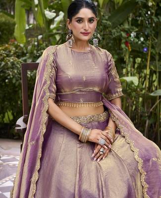 Elegant Lavender Fendi Silk Lehenga Choli with Zari and Lace Detailing Dupatta 4