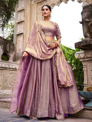 Elegant Lavender Fendi Silk Lehenga Choli with Zari and Lace Detailing Dupatta 5