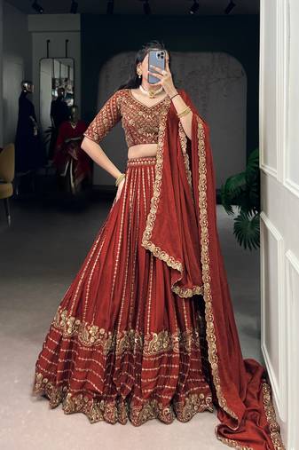 Partywear Rangoli Crush Lehenga Choli with Sequins & Thread Embroidery