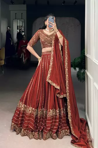 Partywear Rangoli Crush Lehenga Choli with Sequins & Thread Embroidery