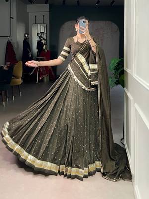 Designer Chanderi Silk Lehenga Choli with Lace Border Dupatta 1