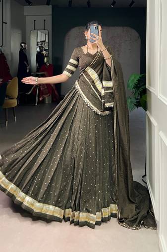 Designer Chanderi Silk Lehenga Choli with Lace Border Dupatta