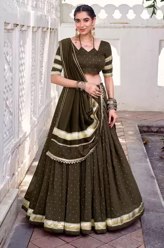Designer Chanderi Silk Lehenga Choli with Lace Border Dupatta