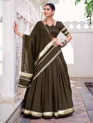 Designer Chanderi Silk Lehenga Choli with Lace Border Dupatta 5