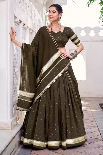 Designer Chanderi Silk Lehenga Choli with Lace Border Dupatta