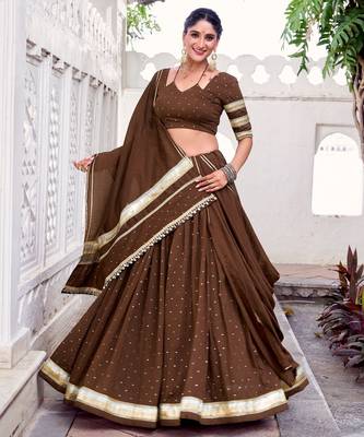 Elegant Pure Chanderi Lehenga Choli with Embossed Zari Weaving Work 1